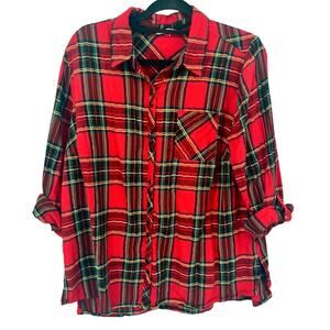 Krazy Kat Red Plaid Flannel Button-Up Shirt - 1X